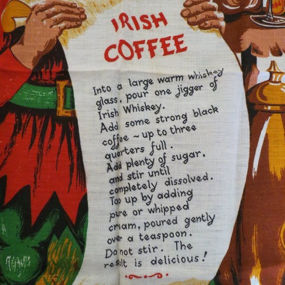 Vintage Irish Coffee recipe linen tapestry - Picture 2 of 6